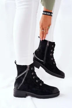 Discount Buty damskie Vinceza Botki Damskie Workery Czarne Goorey