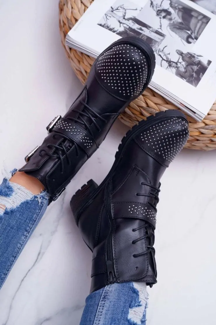 Boto Botki Zimowe Damskie|Botki Workery*Botki Damskie Workery Czarne Aveley