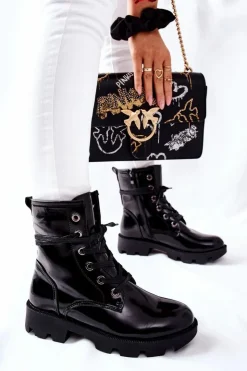 Boto Damskie Trapery|Botki Sznurowane*Botki Damskie Workery Czarne Semope