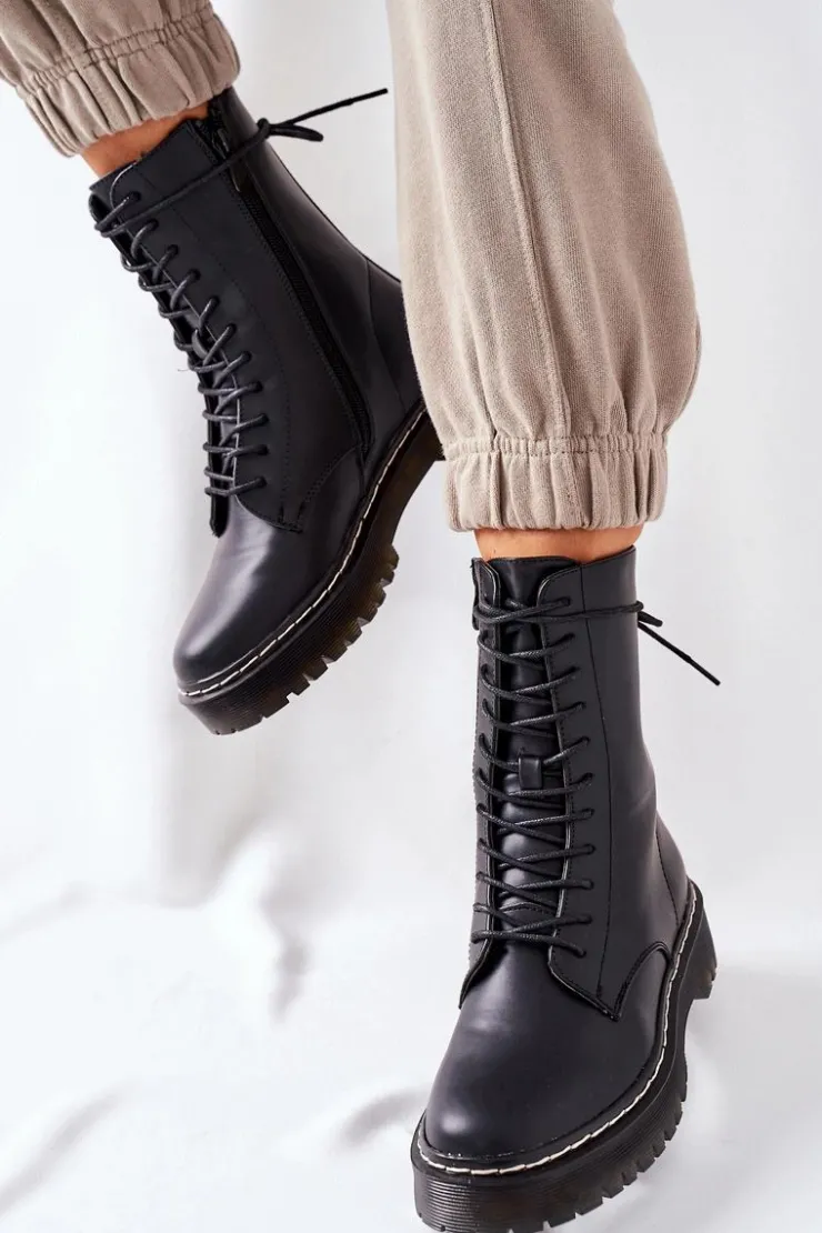 Online Damskie buty S.Barski Botki Damskie Workery Czarne Corydon