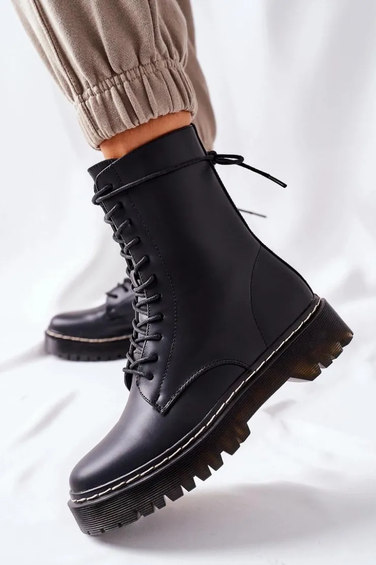 Online Damskie buty S.Barski Botki Damskie Workery Czarne Corydon