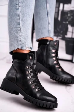 Damskie Boto Botki Damskie Workery Czarne Endragon