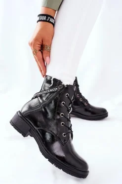 Buty damskie Vinceza Botki Sznurowane|Czarne Botki*Botki Damskie Workery Lakierowane Czarne Goorey