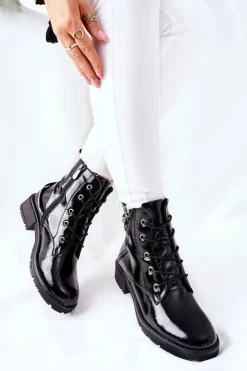 Buty damskie Vinceza Botki Sznurowane|Czarne Botki*Botki Damskie Workery Lakierowane Czarne Goorey