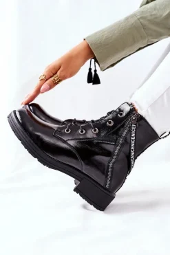 Buty damskie Vinceza Botki Sznurowane|Czarne Botki*Botki Damskie Workery Lakierowane Czarne Goorey