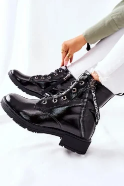 Buty damskie Vinceza Botki Sznurowane|Czarne Botki*Botki Damskie Workery Lakierowane Czarne Goorey