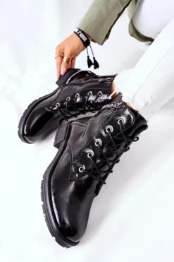 Buty damskie Vinceza Botki Sznurowane|Czarne Botki*Botki Damskie Workery Lakierowane Czarne Goorey