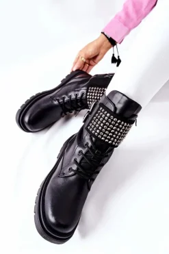 Damskie Evento Botki Damskie Workery Z Ćwiekami Czarne Eveis