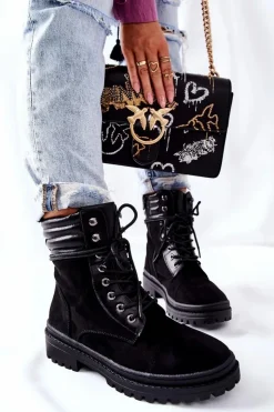 Sale Boto Botki Damskie Workery Zamszowe Czarne Deliopis