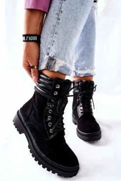 Sale Boto Botki Damskie Workery Zamszowe Czarne Deliopis