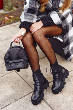 Damskie Damskie buty S.Barski Botki Damskie Workery Ze Skarpetą Sznurowane Czarne My Need