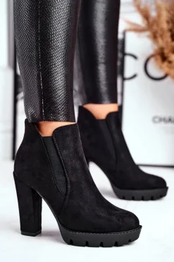 Boto Botki Na Słupku|Czarne Botki*Botki Damskie Wsuwane Na Słupku Eko-Zamsz Czarne Berry