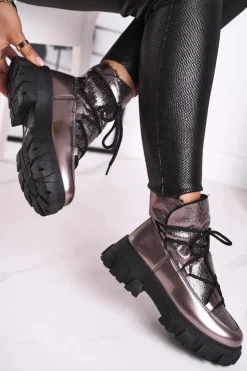 Damskie Boto Botki Damskie Wsuwane Rochelle Srebrne