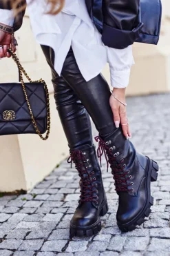 Sale Damskie buty S.Barski Botki Damskie Wysokie Grunge Czarne Moderniso