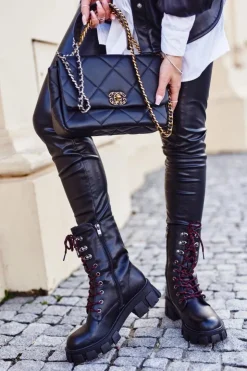 Sale Damskie buty S.Barski Botki Damskie Wysokie Grunge Czarne Moderniso
