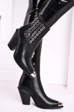 Boto Botki Na Słupku|Botki Na Obcasie*Botki Damskie Wysokie Stalowy Nosek Czarne Only Time