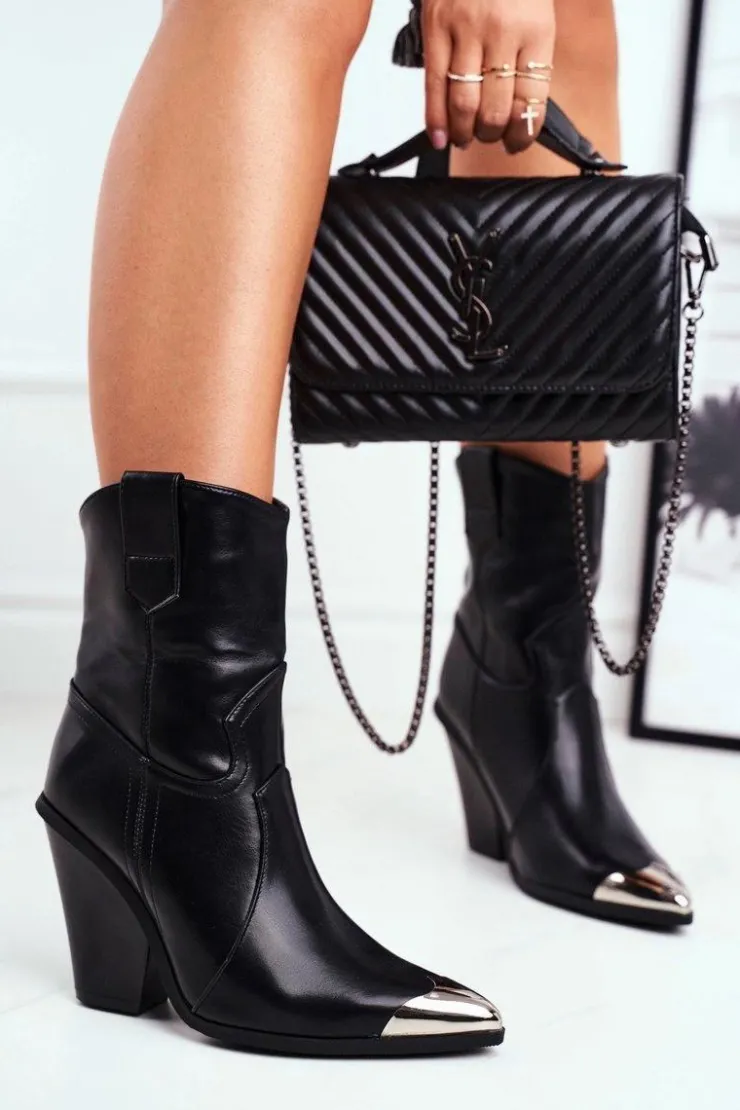 New Boto Botki Damskie Wysokie Stalowy Nosek Czarne Emporia