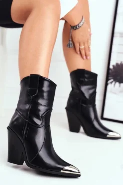 New Boto Botki Damskie Wysokie Stalowy Nosek Czarne Emporia