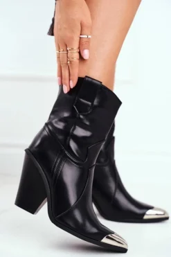 New Boto Botki Damskie Wysokie Stalowy Nosek Czarne Emporia