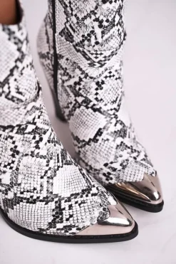 Damskie Boto Botki Damskie Wysokie Stalowy Nosek Snake Eternally