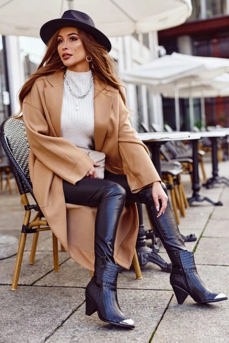 Sale Boto Botki Damskie Wysokie Stalowy Nosek Print Czarne Eternally