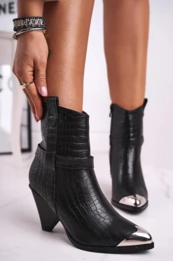 Sale Boto Botki Damskie Wysokie Stalowy Nosek Print Czarne Eternally