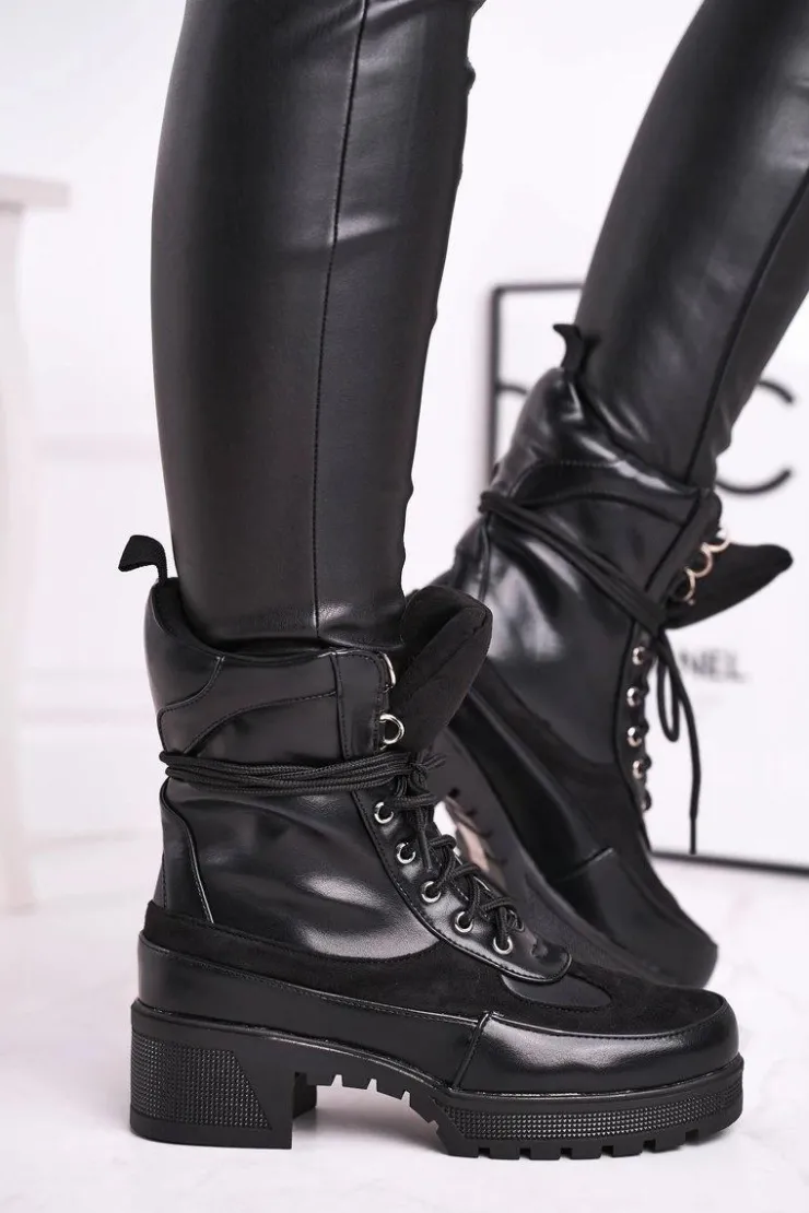 Hot Boto Botki Damskie Wysokie Sznurowane Czarne Ridley
