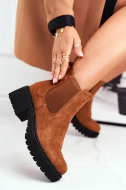 Damskie Boto Botki Damskie Wysokie Sztyblety Sidamo Camel