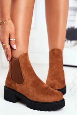 Damskie Boto Botki Damskie Wysokie Sztyblety Sidamo Camel