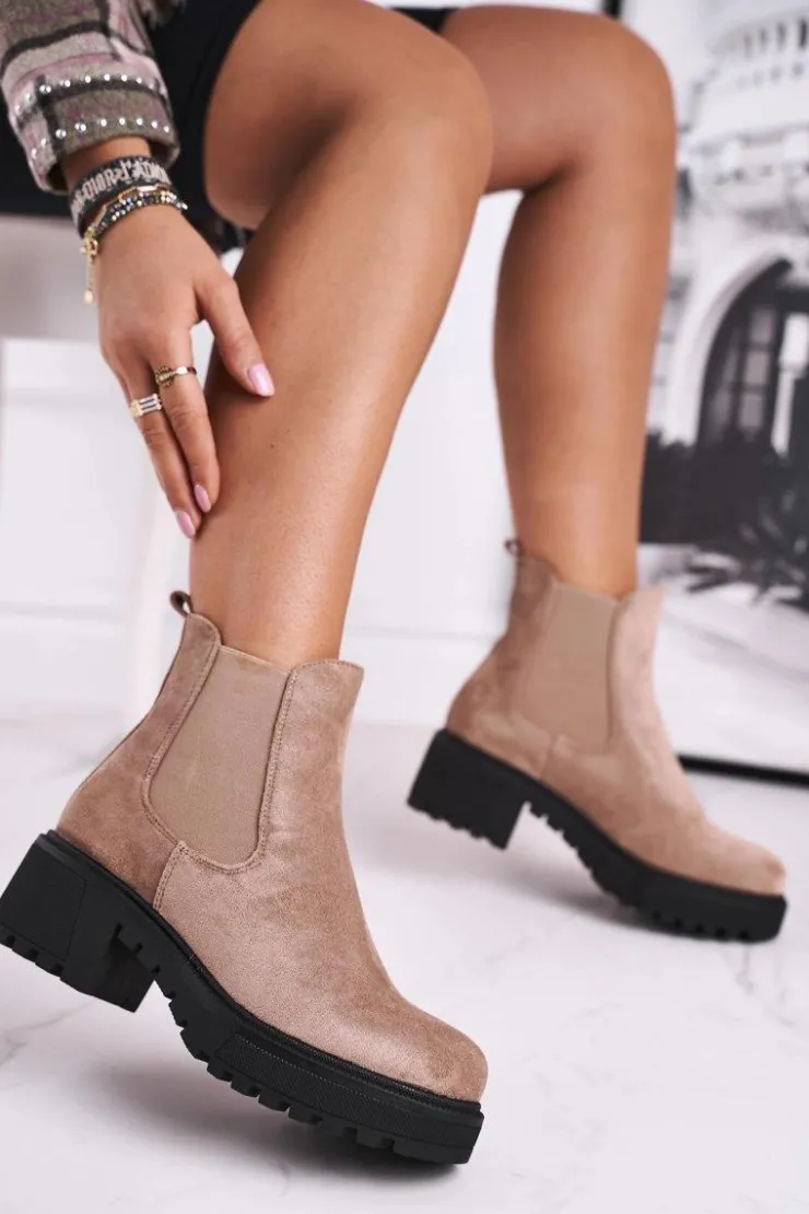Boto Czarne Botki|Botki Zimowe Damskie*Botki Damskie Wysokie Sztyblety Sidamo Beżowe