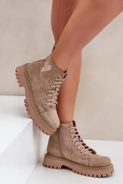 Sale Boto Botki Damskie Z Brokatowym Sercem Ciemnobeżowe Nariri