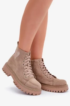 Sale Boto Botki Damskie Z Brokatowym Sercem Ciemnobeżowe Nariri