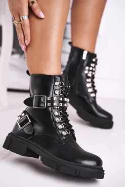 Clearance Boto Botki Damskie Z Cyrkoniami Czarne Love You Baby