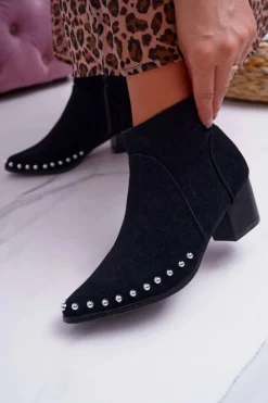 Online Boto Botki Damskie z Dżetami Czarne Sobery