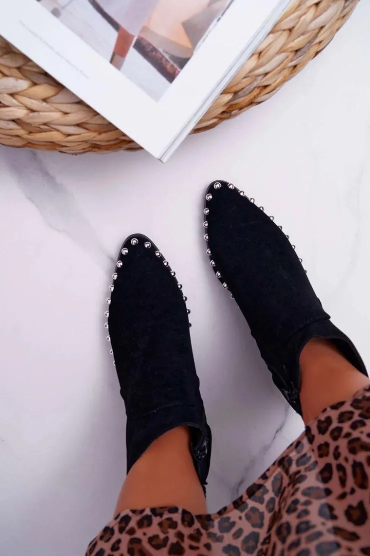 Online Boto Botki Damskie z Dżetami Czarne Sobery