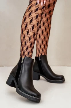 Damskie Boto Botki Damskie Z Eko Skóry Na Słupku Ocieplane Czarne Revianna