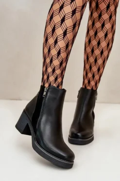 Damskie Boto Botki Damskie Z Eko Skóry Na Słupku Ocieplane Czarne Revianna