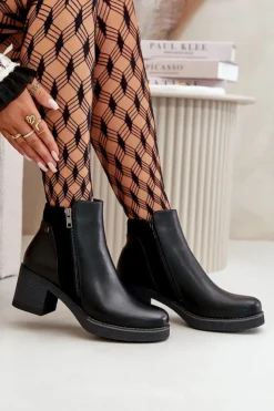 Damskie Boto Botki Damskie Z Eko Skóry Na Słupku Ocieplane Czarne Revianna