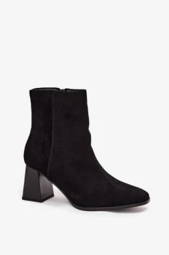 Hot Boto Botki Damskie Z Eko Zamszu Na Słupku Zamek Czarne Zelita Czarny