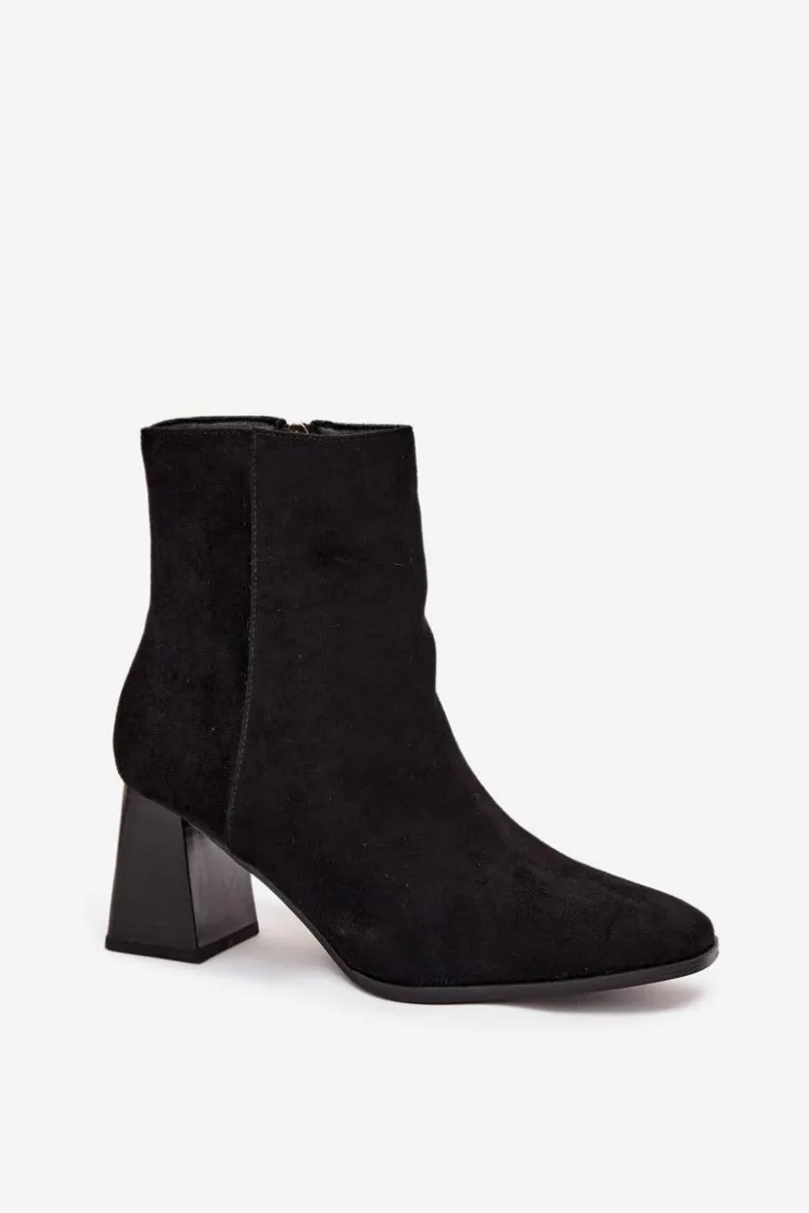 Hot Boto Botki Damskie Z Eko Zamszu Na Słupku Zamek Czarne Zelita Czarny