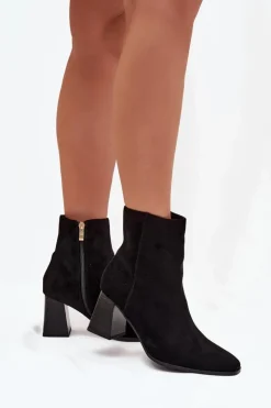 Hot Boto Botki Damskie Z Eko Zamszu Na Słupku Zamek Czarne Zelita Czarny