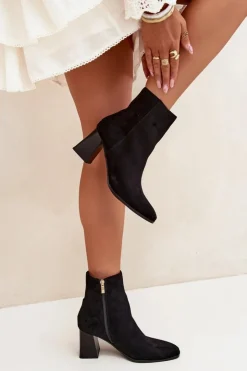 Hot Boto Botki Damskie Z Eko Zamszu Na Słupku Zamek Czarne Zelita Czarny