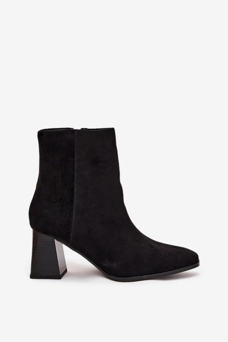 Hot Boto Botki Damskie Z Eko Zamszu Na Słupku Zamek Czarne Zelita Czarny