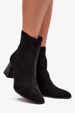 Hot Boto Botki Damskie Z Eko Zamszu Na Słupku Zamek Czarne Zelita Czarny