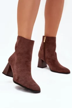 Damskie Boto Botki Damskie Z Eko Zamszu Na Słupku Zamek Brązowe Zelita