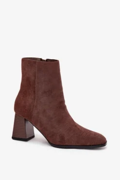 Damskie Boto Botki Damskie Z Eko Zamszu Na Słupku Zamek Brązowe Zelita