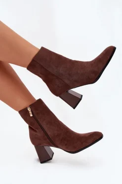 Damskie Boto Botki Damskie Z Eko Zamszu Na Słupku Zamek Brązowe Zelita