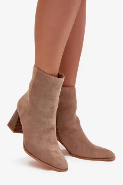 Boto Botki Na Słupku|Botki Na Obcasie*Botki Damskie Z Eko Zamszu Na Słupku Zamek Beżowe Zelita Beżowy