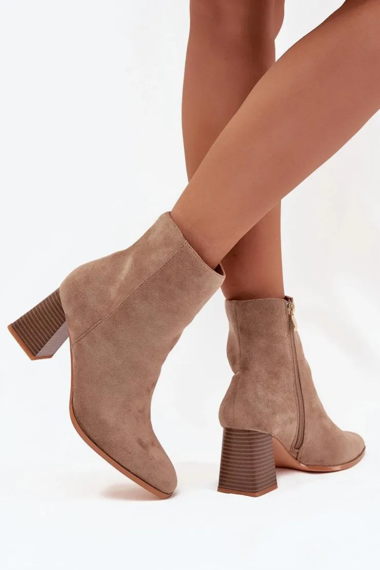 Boto Botki Na Słupku|Botki Na Obcasie*Botki Damskie Z Eko Zamszu Na Słupku Zamek Beżowe Zelita Beżowy