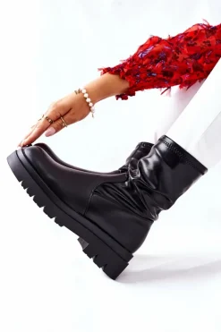 Damskie Damskie buty S.Barski Botki Damskie Z Elastyczną Cholewką Czarne Doubler